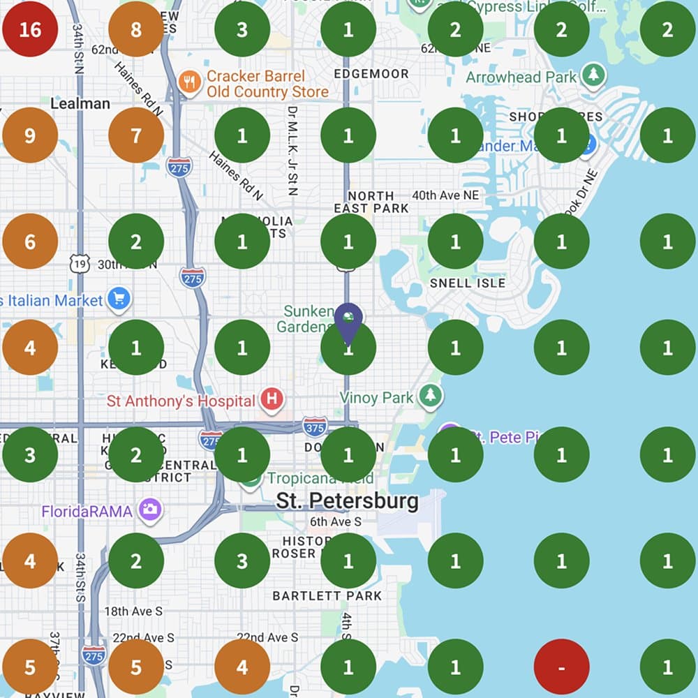 Map scan showing dominant rankings after optimization
